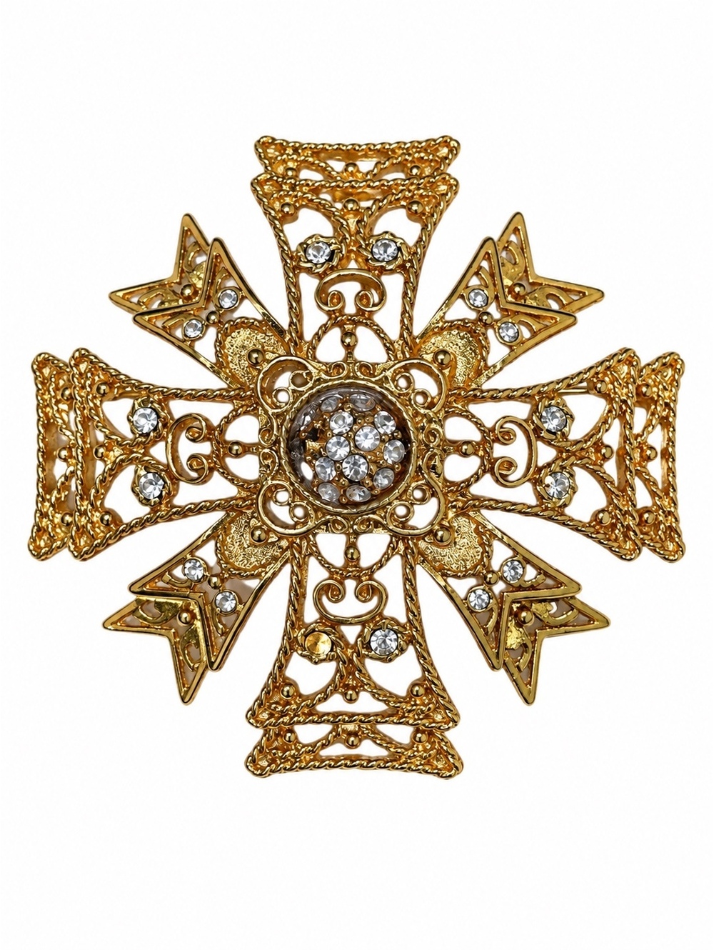 Vintage KJL Filigree Maltese Cross Grandmacore Brooch